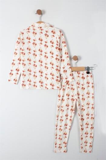 BOYS AND GİRLS 2 Piece Pajama Set with Peacock Pattern and Button Detail