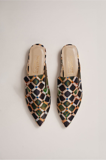 Nomads Felt 100% Silk-Genuine Leather Women's Slippers| Leather Sole| Elhamra Pattern