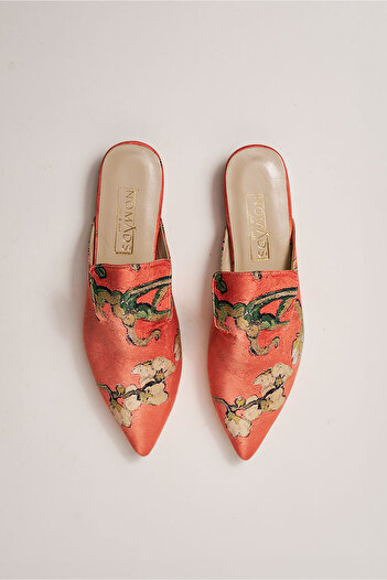 Nomads Felt 100% Silk-Genuine Leather Women's Slippers| Leather Sole| Pomegranate Flower Van Gogh Almond Tree