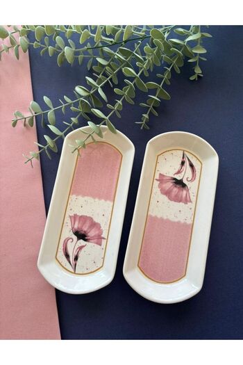 VENÜS HOME DECORATION 2 Pieces Pink Poppy Oval Breakfast Plate