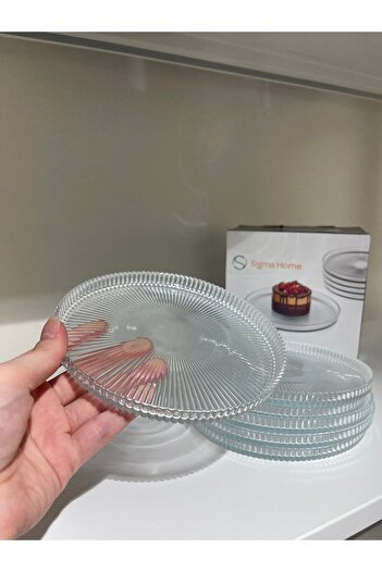 PİEL HOME طبق كيك كريستال زجاجي فاخر مكون من 6 قطع