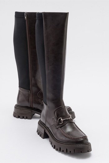 LuviShoes CHAPEL Καφέ Δερμάτινες Πόρπες Stretch Λεπτομερείς Γυναικείες Μπότες