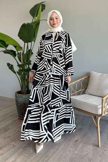 InStyle Λευκό φόρεμα βισκόζης - Λεπτομέρεια ριγέ ζιγκ-ζαγκ