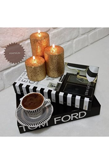 Dream Red 3'lü Süper Set Altın Simli Mum Çap 7cm Boy 6cm-9cm-12cm