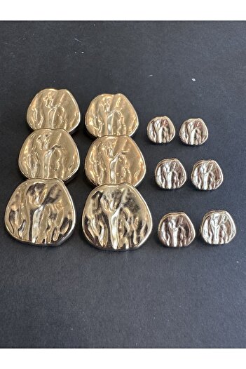 aensia Gold Gold Crinkle Curved Design Button Metal Button - Pack of 12 (6 Large + 6 Small)