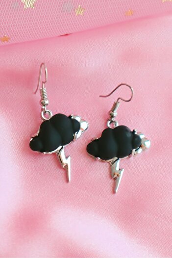 EFBUTİK Imported Earrings - Black Cloud Lightning Design