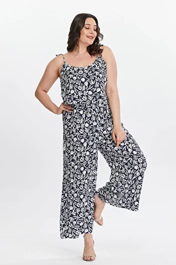 My ELİF Tekstil Women's Navy Blue Floral Print Woven Jumpsuit
