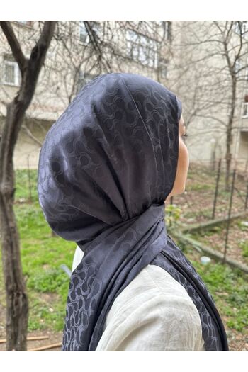 shalby Hijab Silky Cotton Jacquard Lory Pattern Shawl Anthracite