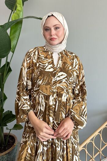 InStyle Αφηρημένο φόρεμα με μανίκια χακί βισκόζης