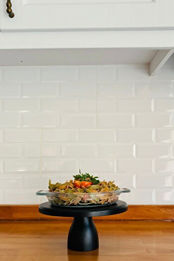 kitchen trend Justwood Lucca Black 25 Cm Wooden Round Cake Presentation Serving Plate with 10 Cm Foot