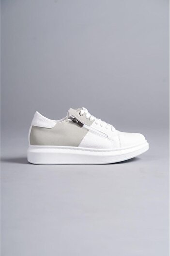 Aymood SLW155 Impact Bağcıklı ve Fermuarlı Cilt Süet Erkek Günlük Sneaker Ayakkabı BT Beyaz/Gri