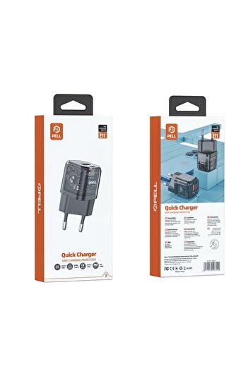 Pell PL-E11 Hızlı Şarj Başlığı USB ve Type-C Girişli