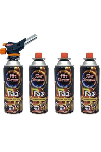 CAMPING TIME Çakmaklı pürmüz touch set 4 adet Bütan propan Kamp Gazı Kartuş 400ml 227Gr