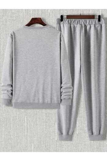 MODARİCH Gray Eagle Jogger Sweatshirt Bottom Top Tracksuit Set Oversize Printed Crew Neck