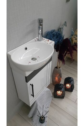 Turkuaz Turkuaz Banyo Ve Tuvalet Mini Köşe Lavabo 28*45 Cm (banyo Dolabı Dahil)