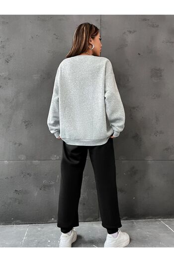 MODARİCH Black Jogger Gray Sweatshirt Bottom Top Tracksuit Set Oversize Crew Neck