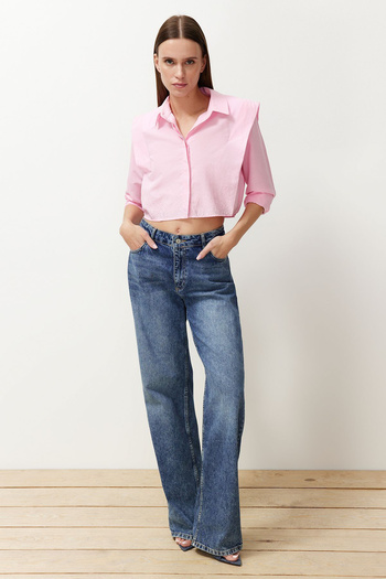 Trendyol Collection Rózsaszín ujjú, párnázott Stone Crop szőtt ing TWOSS24GO00041