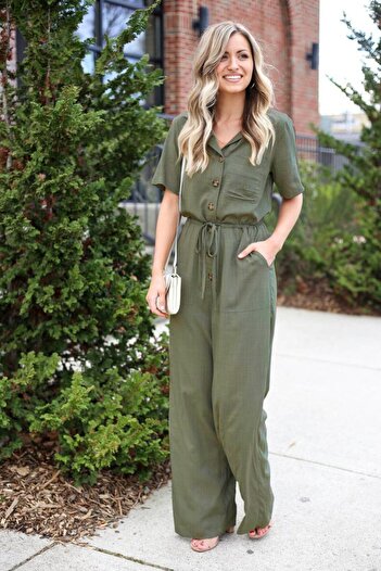 1tarz Casual Linen Overalls Dress