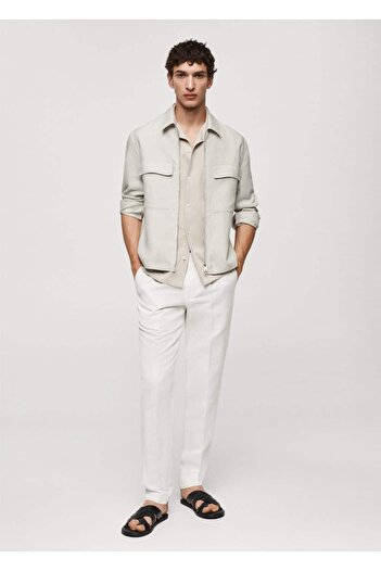 MANGO Man 100% Linen Shirt Jacket with Pockets