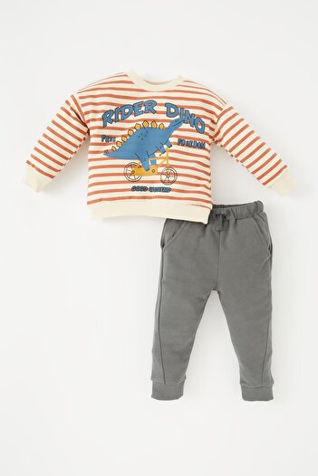 DeFacto Striped Sweatshirt and Sweatpants for Baby Boy - Set of 2 A9772a523au