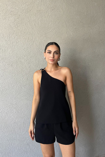 Seda Yalçın Atelier Одноплечовий асиметричний жилет - чорний, з деталями