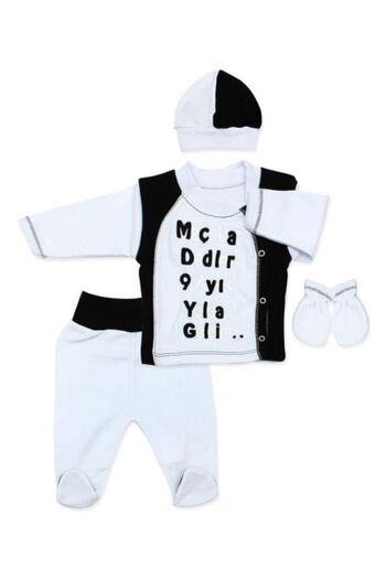 GÜLÜCÜK Unisex Baby - Black and White 4-Piece Hospital Exit Set
