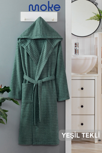 moke e ticaret Pera Green Cotton Hooded Bathrobe