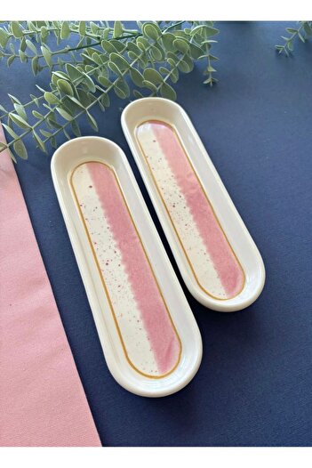 VENÜS HOME DECORATION 2 Pieces Pink Poppy Olive Pot Presentation Plate
