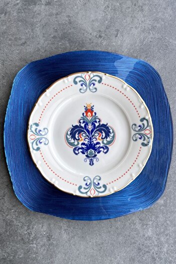 porselenden New Elizabeth Mat Altın Yaldızlı 6 Kişilik 25 Cm 6'lı Porselen Krem Sunum Servis Tabak Takımı