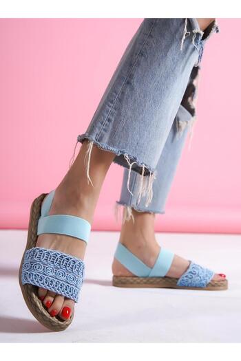 HVZ Exclusive Sandale albastre pentru femei, zilnice, elastice, confortabile, pentru plajă, la malul mării, papuci confortabili, sandale