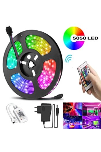 goldixpir 5mt Kumandalı Işıldak Rgb Şerit Led Lamba Iç Ve Dış Mekan Silikon Yapışkanlı Aydınlatma