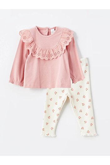 LC Waikiki Lcw Baby Crew Neck Long Sleeve Embroidery Baby Girl Blouse and Leggings Pants 2Pcs Set (W4)