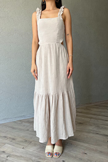 Seda Yalçın Atelier Φόρεμα με βολάν με μπεζ σχέδιο