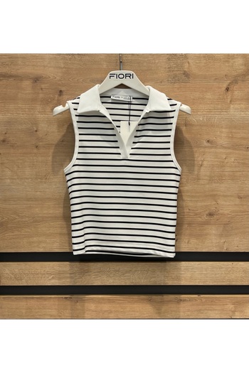 Fiori Striped Polo Neck Blouse
