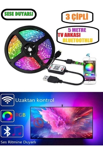 gaman Bluetoothlu USB Şerit LED Tv Pc Arkası Telefondan kontrollü Rgb Aydınlatma 5 Metre Sese Duyarlı