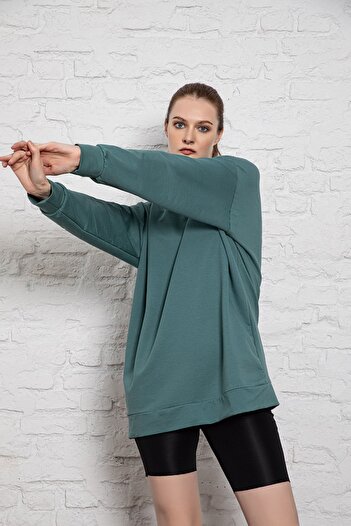 MyBen Unisex Long Sleeve Two Thread Leaf Green Oversize Sweatshirt Irf060