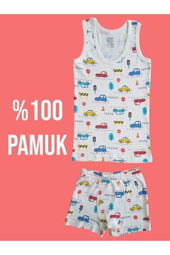 Çamaşır Bahçesi Boy's Athlete-Boxer Set - 100% Cotton, Car Patterned, Printed