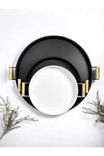 hemlife Set of 3 (51, 37, 30 CM) Metal Tray with Wooden Handles, Tea Tray, Coffee Tray, Presentation Tray