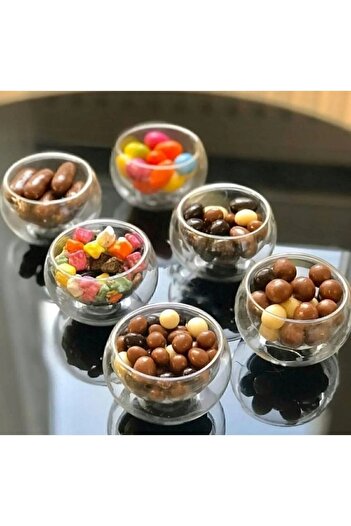 Fİ HOME 6-Piece Double Wall Mini Sauce Bowl Dragee Turkish Delight Bowl Breakfast Presentation Bowl