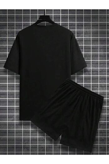 MODARİCH Smiley Face T-shirt Shorts - Black T-Shirt with Shorts Top and Bottom Set Printed Oversize Crew Neck
