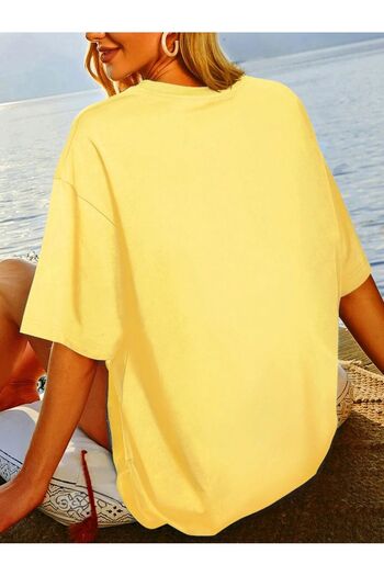 MODARİCH Shut Up T-Shirt - Yellow Printed Oversize Crew Neck Short Sleeve Loose