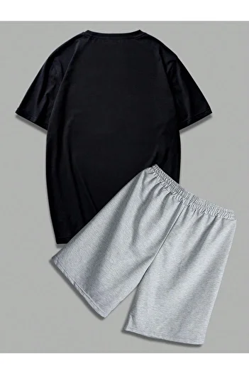 MODARİCH Dragon T-shirt Shorts - Black Gray Short T-Shirt Top and Bottom Set Printed Oversize Crew Neck