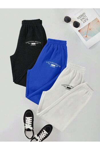 Mythologie 3-Piece Daytona Beach Printed Jogger Sweatpants - Black Sax Blue White Rubber Leg High Waist