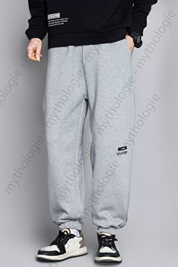 Mythologie Vintage Minimal Sweatpants Jogger - Γκρι εμπριμέ ψηλόμεσο ελαστικό πόδι