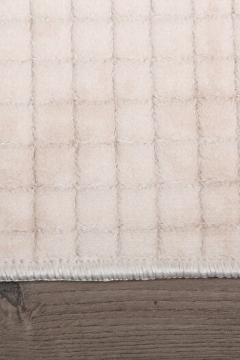 Bonny Home Square Plus Cream Cutting Runner Stain Resistant Non Slip Based Machine Washable Soft Carpet