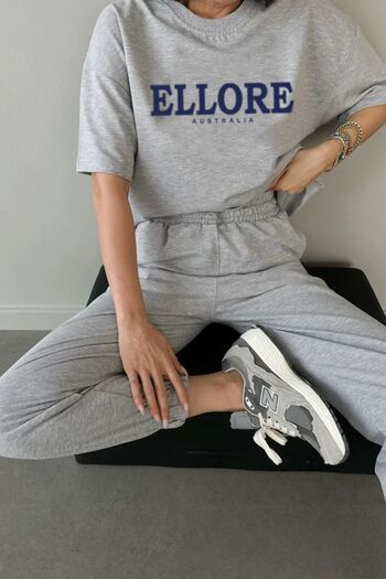 Mythologie Ellore T-shirt Sweatpants Jogger - Gray Printed Bottom Top Tracksuit Set Oversize Crew Neck