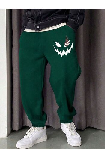 Mythologie Flame Face Sweatpants Jogger - Nefti Green Printed Rubber Leg High Waist
