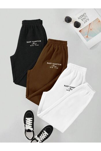 Mythologie Τριπλό Σετ Φούτερ Τύπου Jogger East Hampton - Μαύρο Καφέ Λευκό Λαστιχένιο Πόδι Ψηλόμεσο