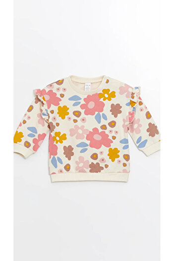LC Waikiki LCW Baby - Floral Print Crew Neck Long Sleeve Sweatshirt and Sweatpants 2 Pieces Set for Baby Girl