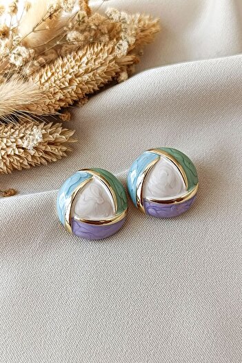 COSİTA Geometric Patterned Blue Green Lilac Pastel Earrings